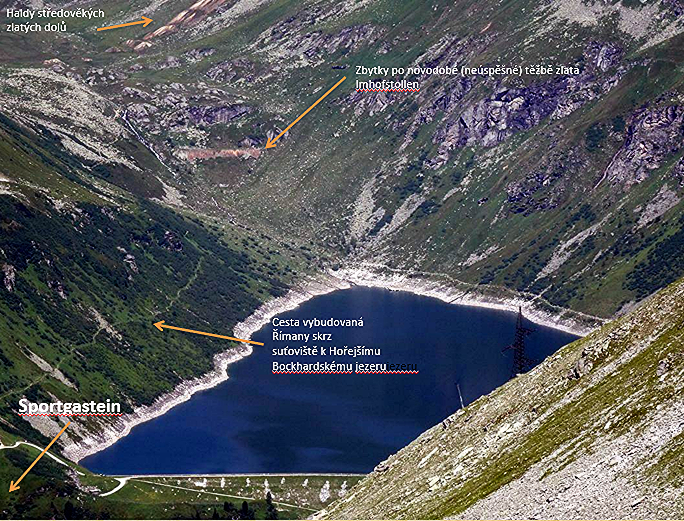 Římská cesta ke zlatým dolům, 7 m široká. Z Mallnitz přes Tauernpass do údolí Nassfeld a k jezeru Oberer Bockhardsee.